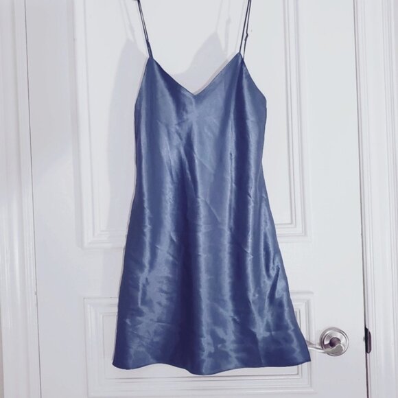 LA SENZA Steel Blue Satin Slip Dress with V String Low Back Detailing - Picture 13 of 16